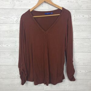 Apt 9 Women's Size XL V Neck Tunic Top Roll Tab Sleeves Burnt Orange Blouse